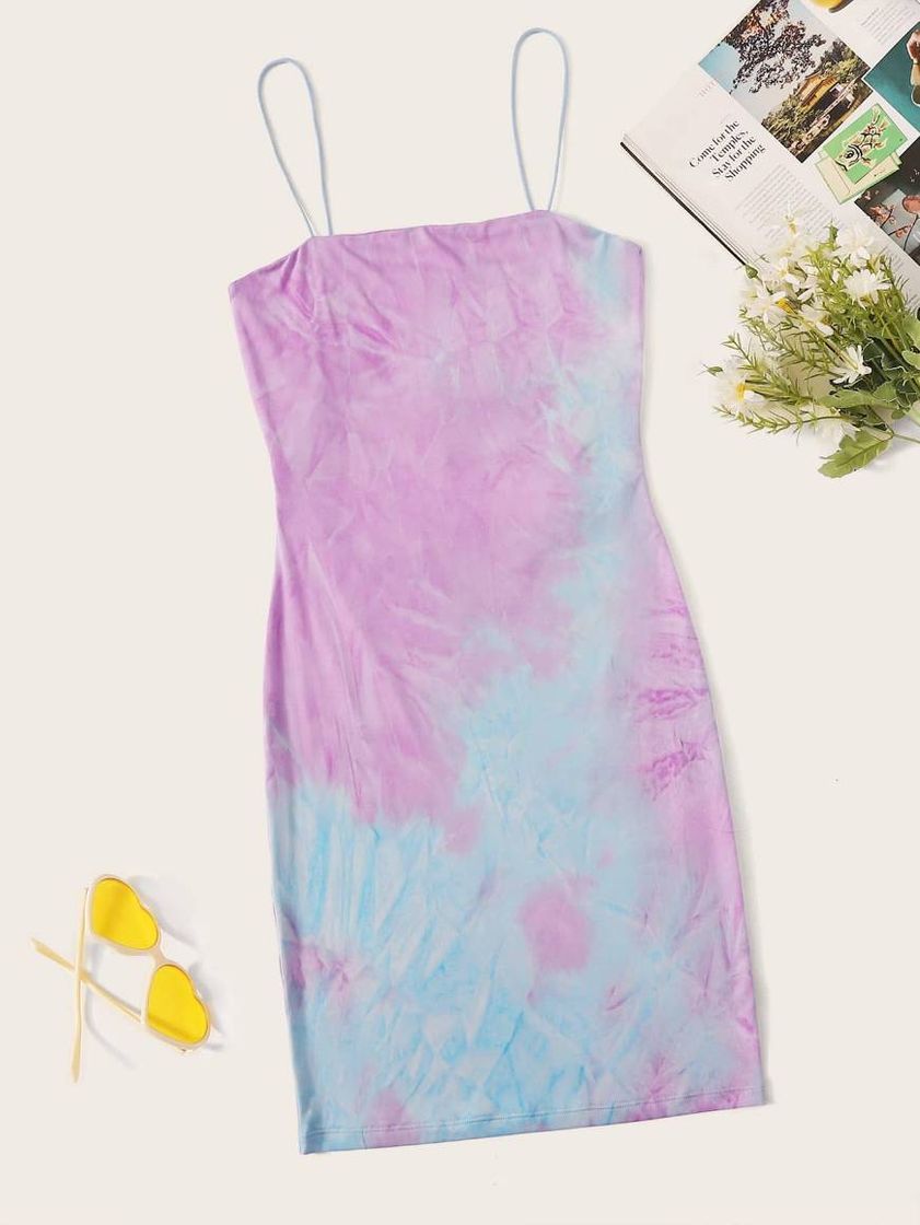 Moda Shein vestido ajustado de tie dye de espalda con abertura 