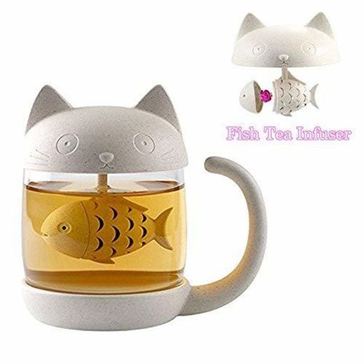 BigNoseDeer Taza de té de Cristal del Gato Taza De Agua Bottle-with