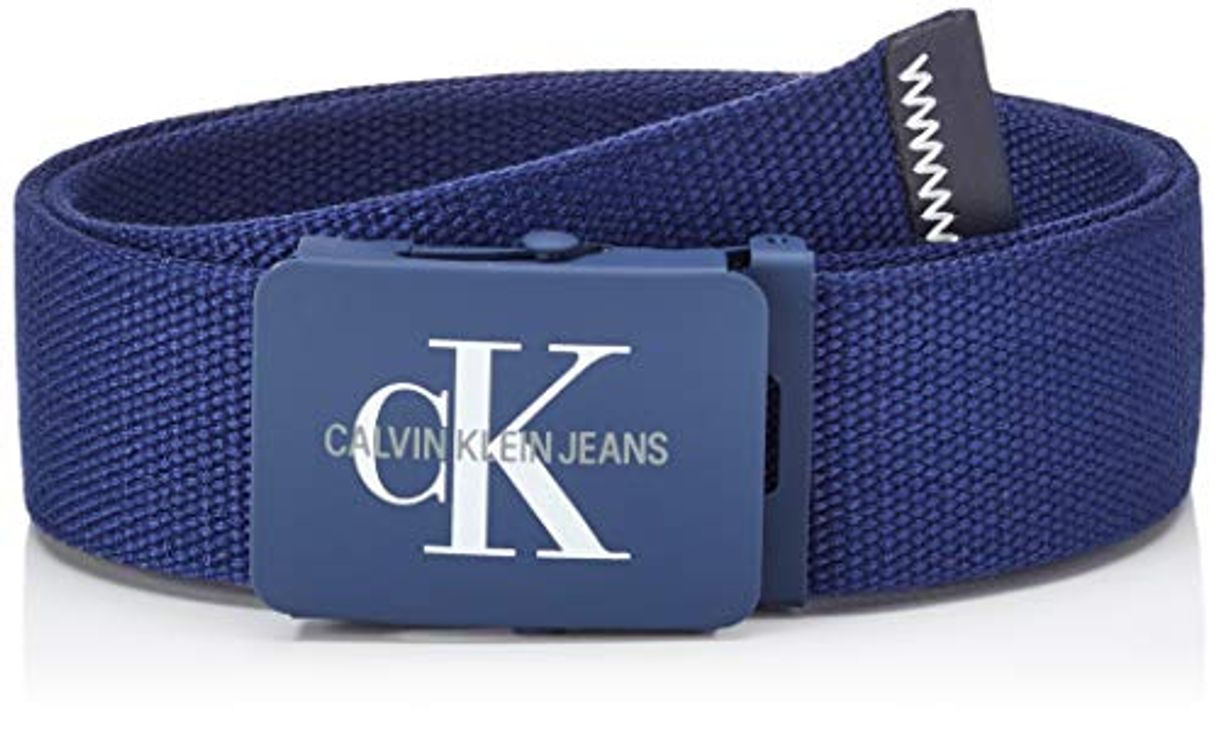 Moda Calvin Klein J 4cm Adj.Monogram Canvas Belt Cinturón, Azul