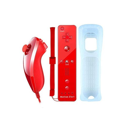 COOLEAD 2 en 1 Motion Plus Mando a Distancia y Nunchuk para Wii y Wii U Control Remoto Motion Plus y Nunchunk con Funda de Silicona y Muñequera