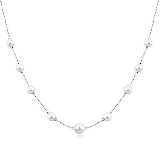 Collar de hilo con Cristal Swarovski Perlas blancas simuladas 18k Chapado en