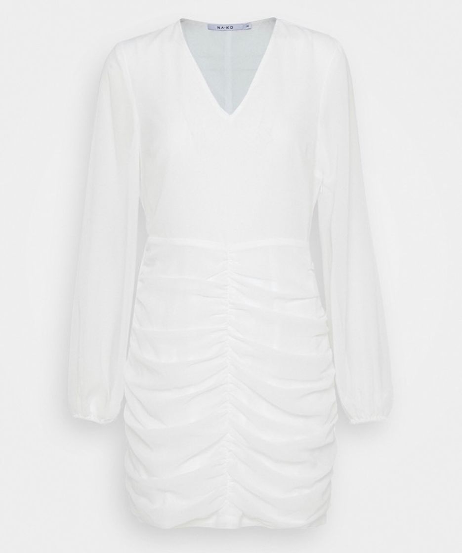 Moda NA-KD GATHERED BALLOON SLEEVE DRESS - white - Zalando