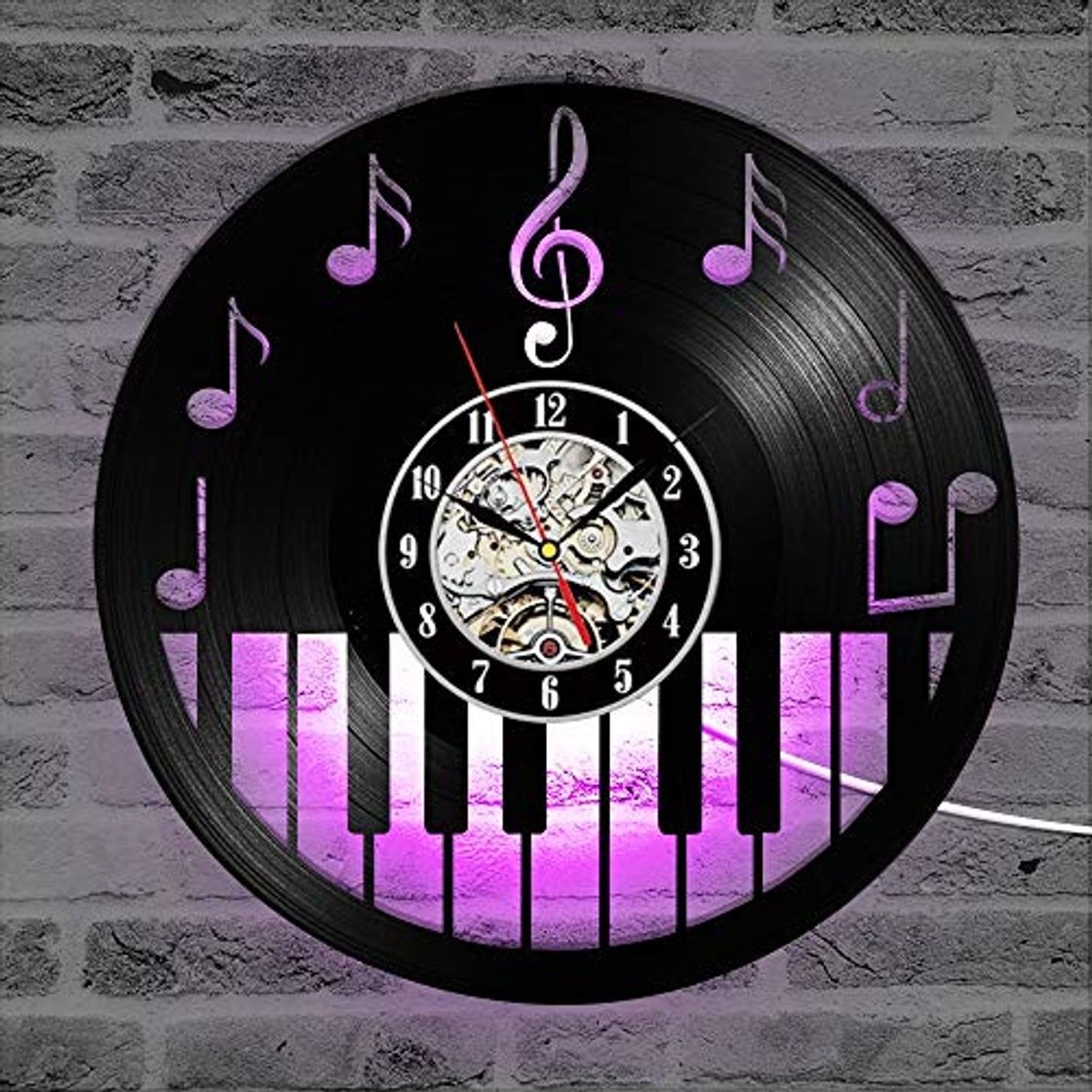 Producto FDGFDG Hollow Piano Keybord Reloj de Registro de Vinilo Estilo Creativo y Retro Negro Redondo LED Reloj de Pared Música Piano Decoración Arte Reloj