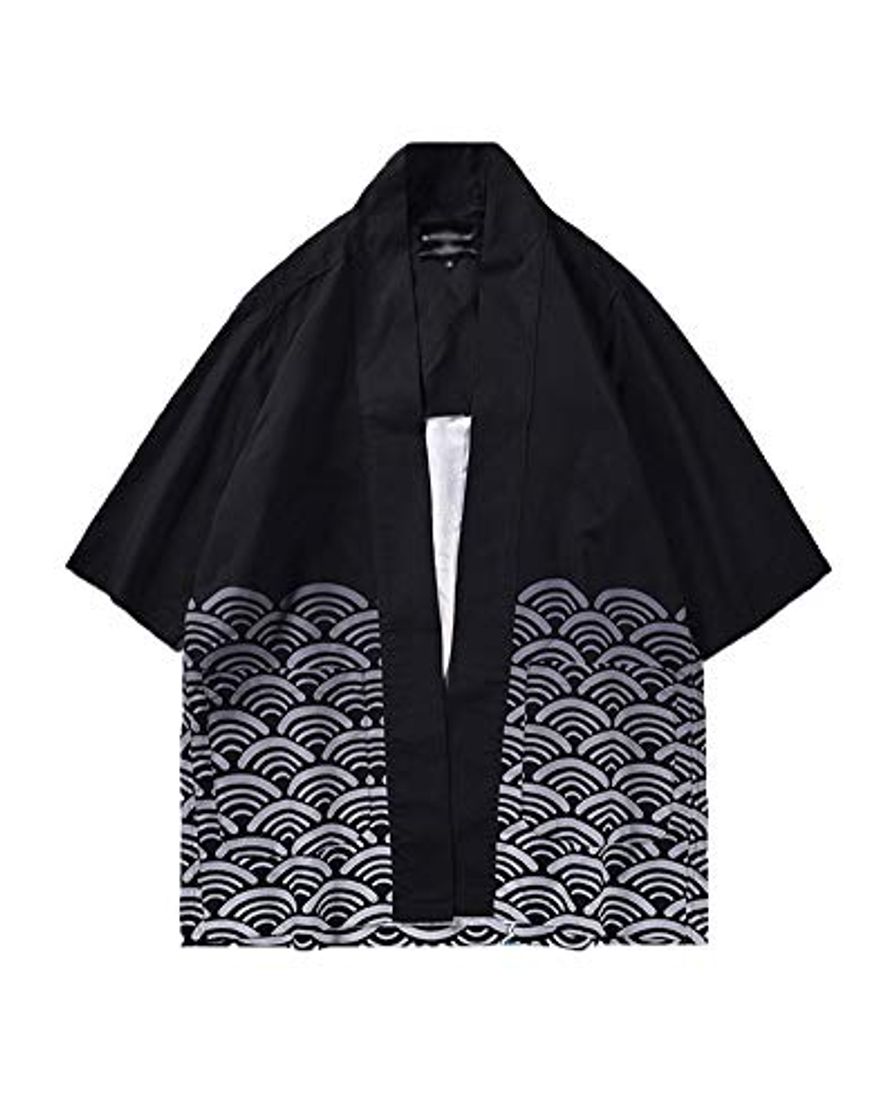 Moda Hombre Camisa Kimono Hippie Cloak Estilo Japonés Estampado Holgado Manga 3