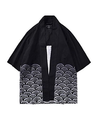 Hombre Camisa Kimono Hippie Cloak Estilo Japonés Estampado Holgado Manga 3