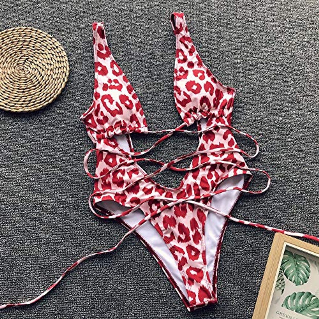 Social ZCFDD Traje De Baño De Una Pieza Fashion Deep V Leopard Snake Bandage Trikini Traje De Baño Monokini Hembra Sin Espalda Corte Alto Tanga Traje De Baño Mujeres Traje De Baño De Una Pieza L Leopardo Ro