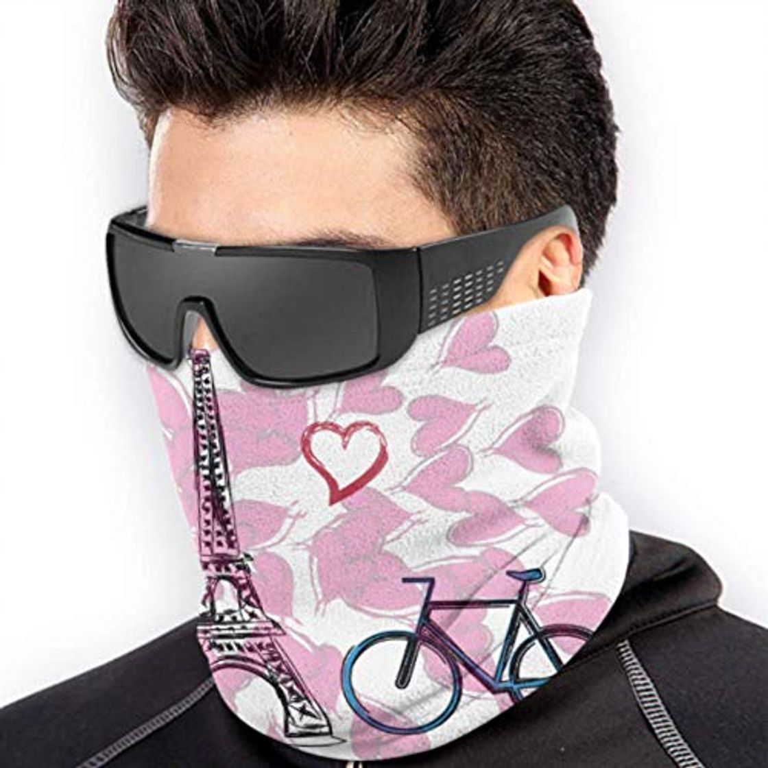 Product LONGYUU Paris French Romantic Love Face Bandanas Mask Color Bandana Face Mask Ciclismo Cuello Polaco Multifunción para Invierno Clima frío Mantener Caliente para Hombres Mujeres