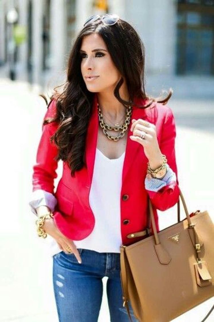 Fashion Outfit mezclilla blazer rojo