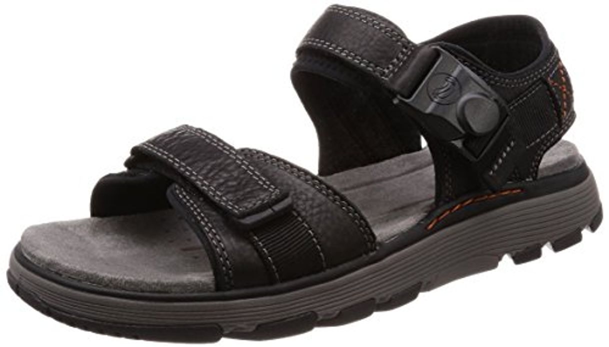 Moda Clarks Un Trek Part, Sandalias de Talón Abierto para Hombre, Negro