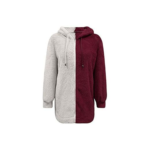 ZJSWCP Sudadera Mujeres Invierno Casual Cremallera con Capucha Patchwork Sudadera Blusa Top