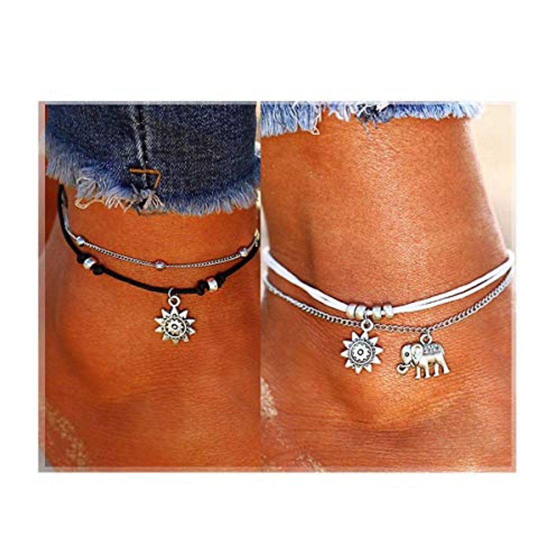 Lugar LucBuy 2 UNIDS Multi-Layer Charm Foot Chain Boho Pulsera Tobillera en Capas