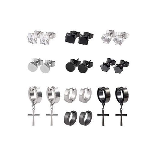 10 Pares Pendientes de Cruz Acero Inoxidable Pendientes Hombres Mujeres Unisex Circonita