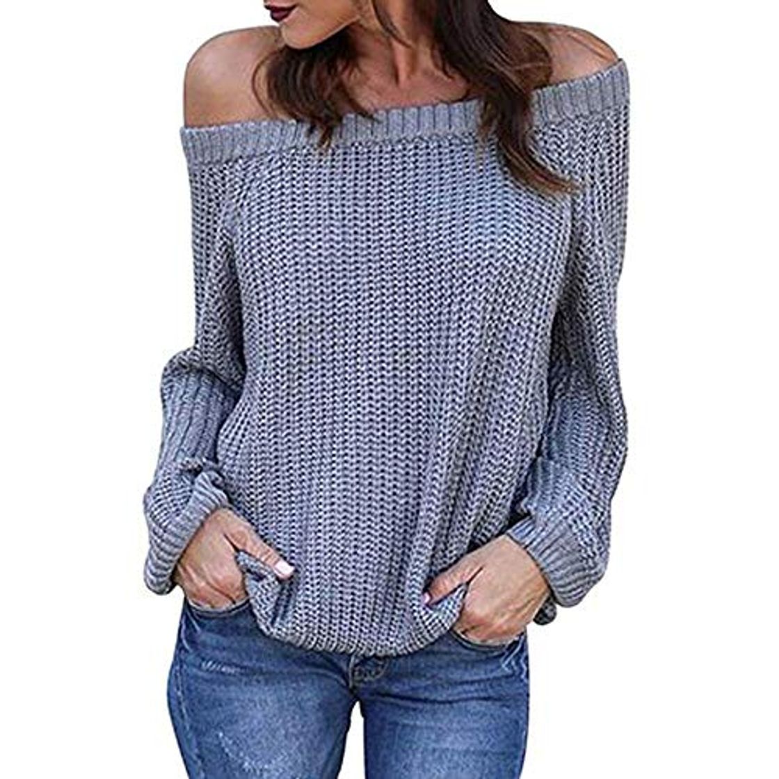 Moda Jerséis Off-La-Hombro Chompa Color Sólido Pullover Linterna Camisa Femenina Suéter Caliente Suave