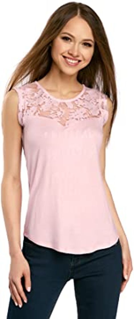 Social oodji Ultra Mujer Blusa Básica de Viscosa, Rosa, ES 44