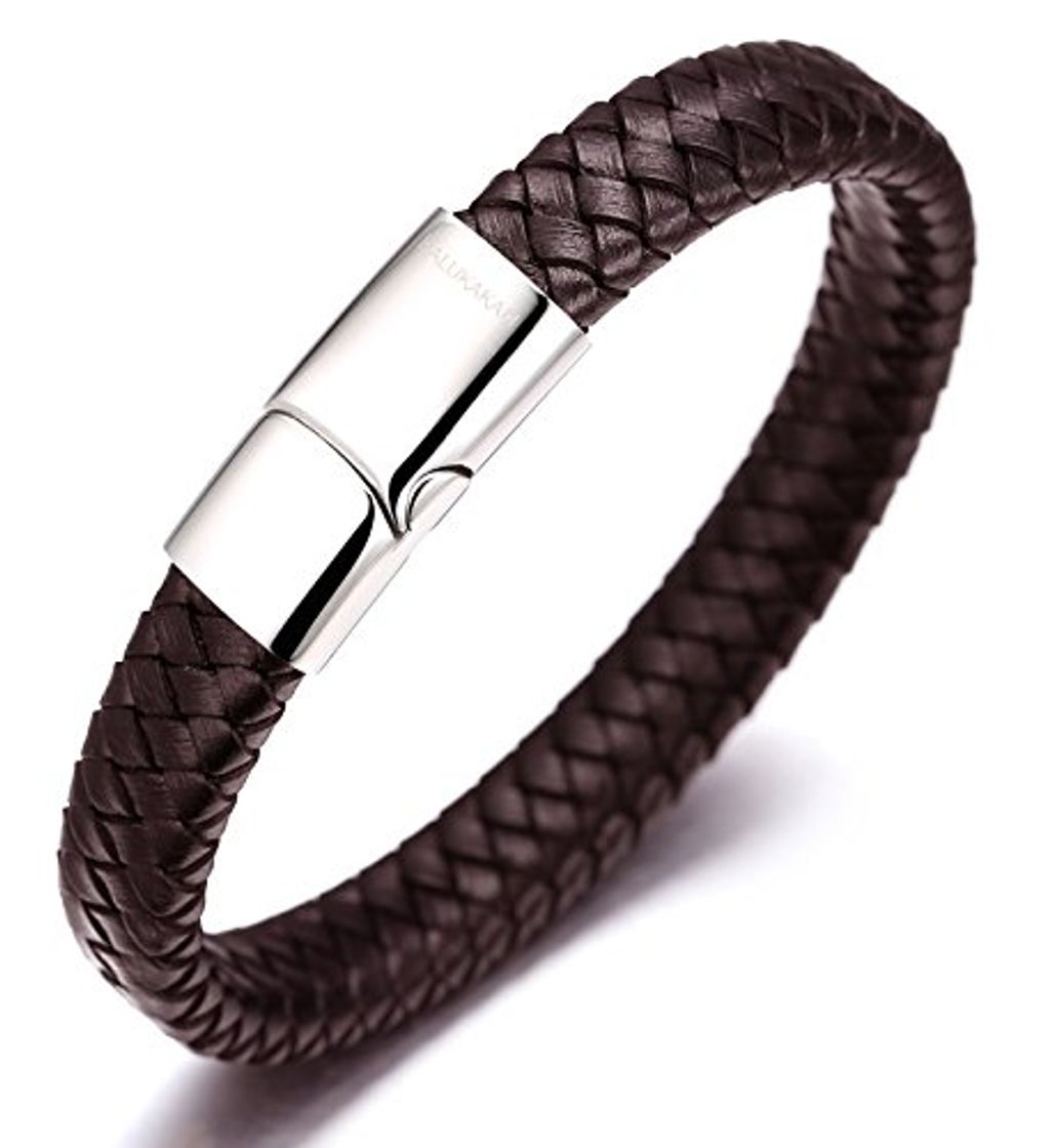Halukakah ● Solo ● Pulsera Hombre Cuero Genuina Marrón con Cierre Magnético