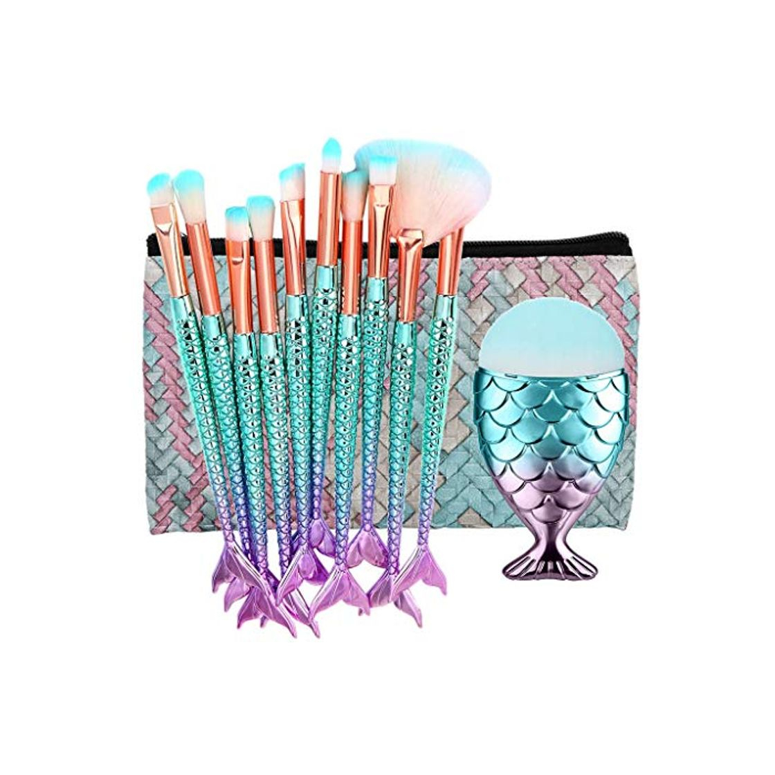 Producto RIXTHY Set de Brochas de Maquillaje Sirena,con Esponja y Bolsa Grande de