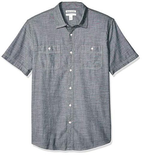 Amazon Essentials - Camisa de cambray de manga corta para hombre, gris,