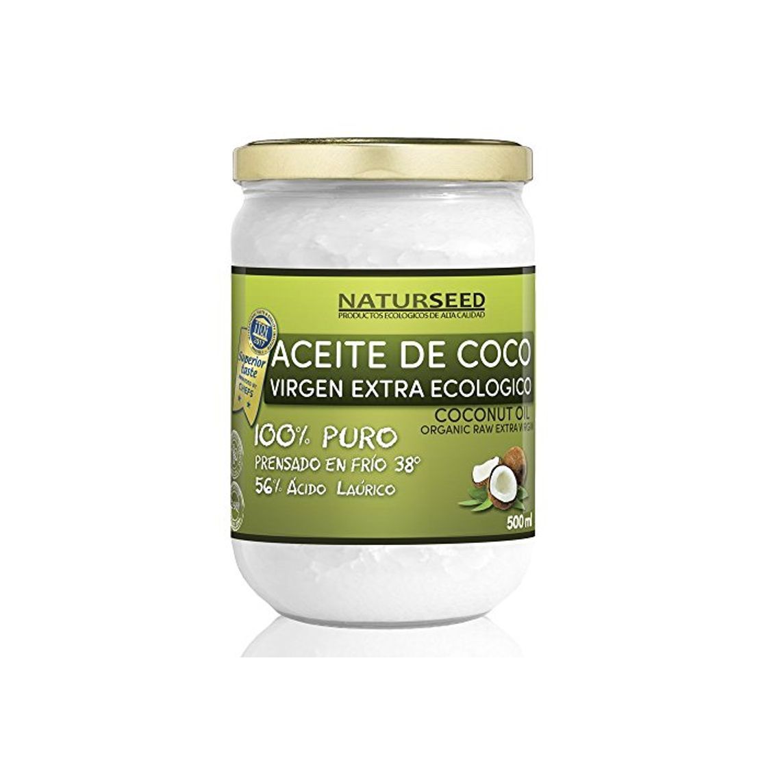 Social Naturseed - Aceite de coco Virgen Extra Orgánico - Para uso Estético, en Cocina y Masajes, 500 ml