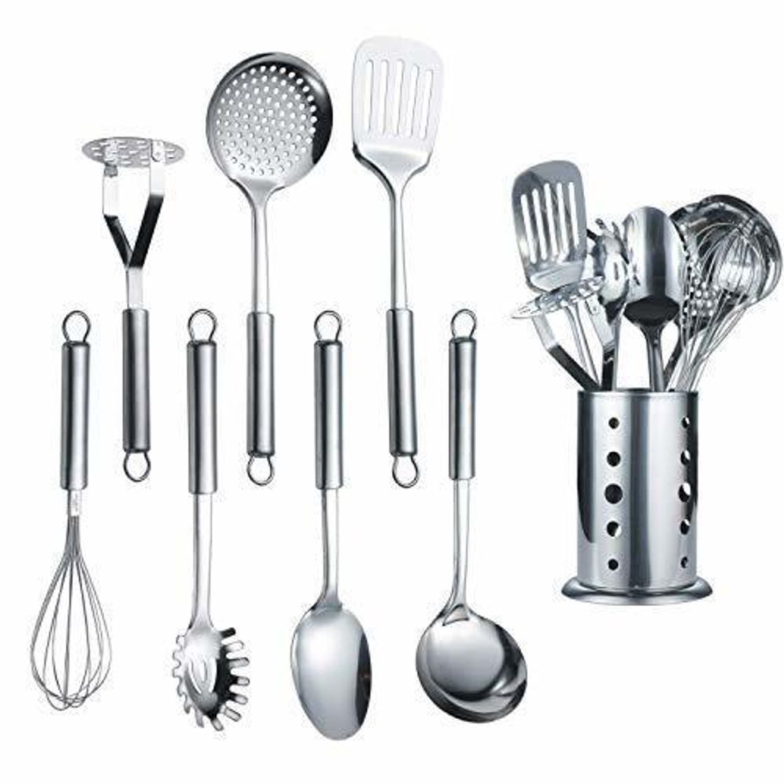 Social Berglander Utensilio de cocina de acero inoxidable de 7 piezas con 1