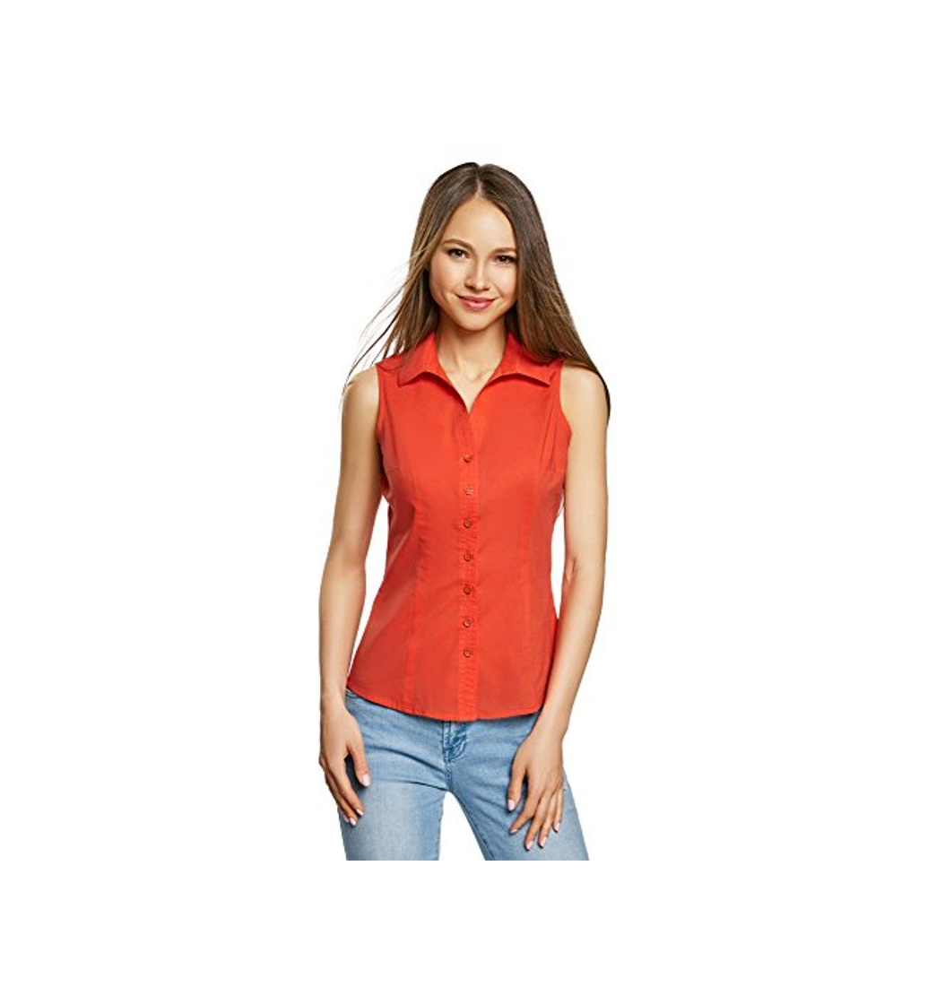 Moda oodji Ultra Mujer Camisa Básica sin Mangas, Rojo, ES 38