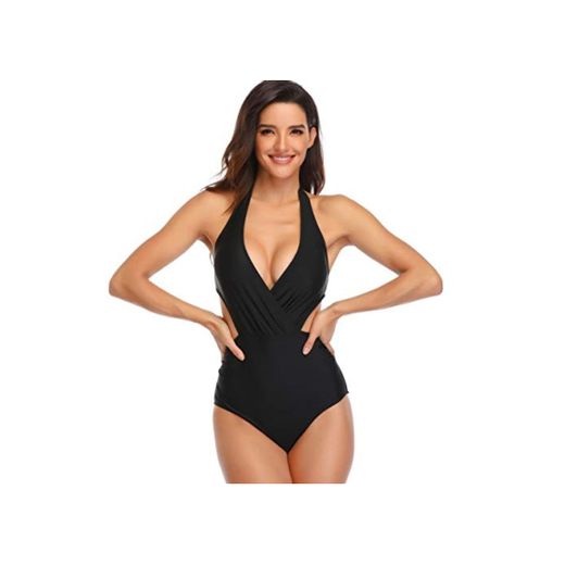 CheChury Mujer Brasileños Bikinis Cuello en V Traje de Baño de Una Pieza Vendimia Halter Monokini Sexy Bañadores Reductores Tankini