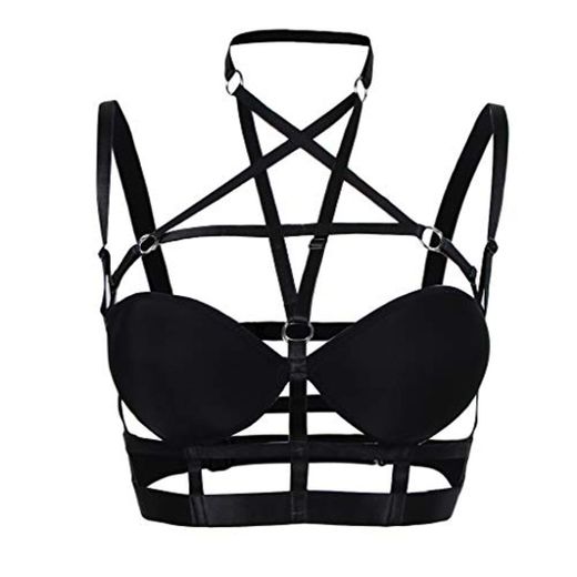 Bonarty Hollow Strappy Cage Bra Body Harness Crop Top Goth Steampunk Disfraz