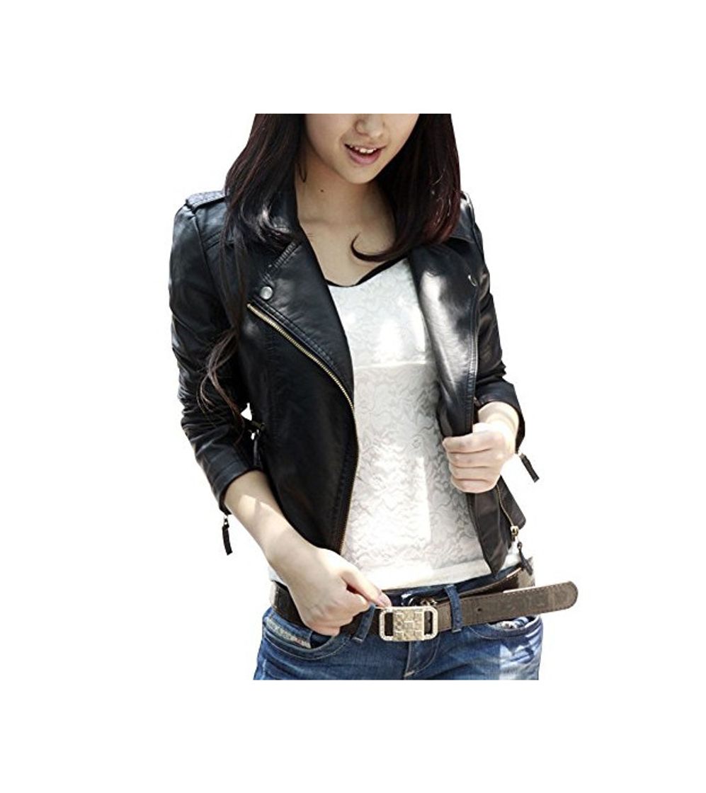 Social Chaquetas PU Cuero Moto Cazadoras corta Chaqueta con cremallera S Negro