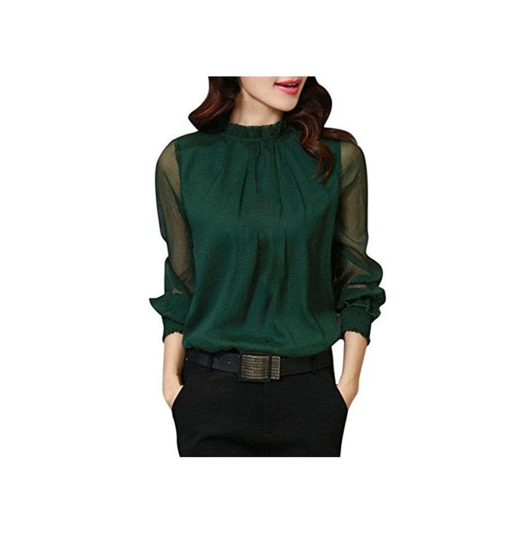 Social Toamen Mujeres Chiffon Elegante Suelta Volantes Manga Larga Blusa Camiseta Casual Tops