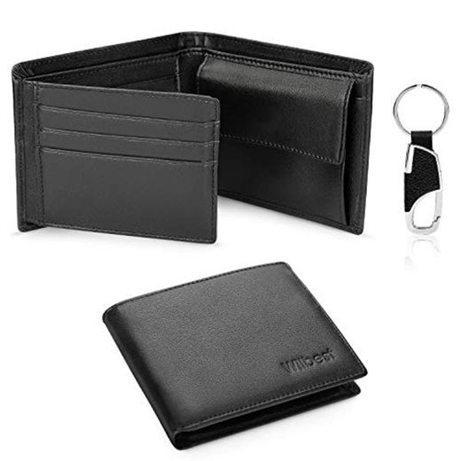 Negro Billeteras Hombre Wilbest, Cartera de Piel, Carteras Hombre Cuero, Tarjetas de