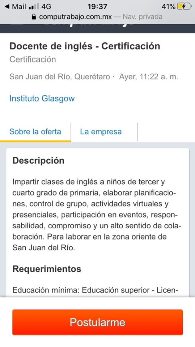 Producto VACANTE docente de Inglés SJR