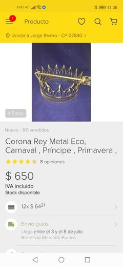 Corona para niño de metal con cristal hecha en México