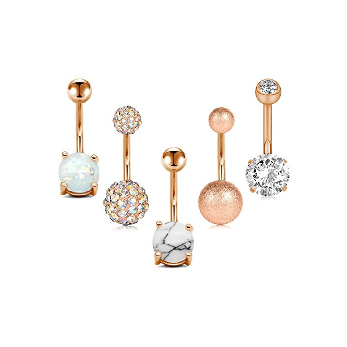 Social JFORYOU 5 Piezas Anillo del Ombligo Acero Inoxidable Piercing del Ombligo para Las Mujeres y Las niñas Anillo uña del cordón 5 Estilos 14G joyería del Cuerpo del Vientre