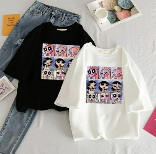 Camisa manga curta estilo coreano das meninas super poderosa