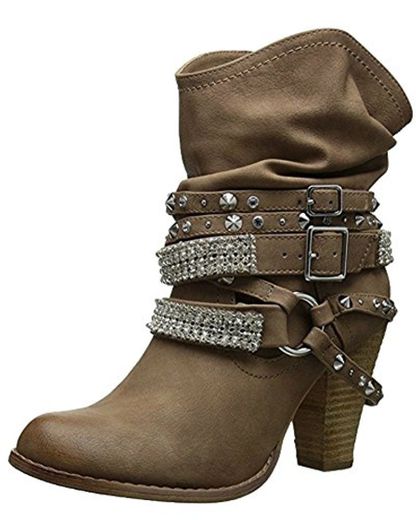 Minetom Botas De Tacón Mujer Zapatos Altos Talones Botas Zapatos Moda Mujer Botas Tacón Alto Botas Encaje Hasta El Tobillo Zapatos Caqui EU 39