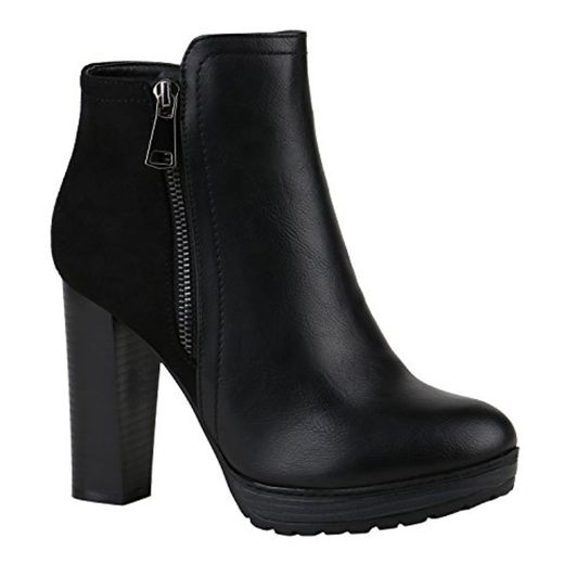 Stiefelparadies Mujer Botina Botas con Plataforma con Forro Ligero 144351 Negro 38