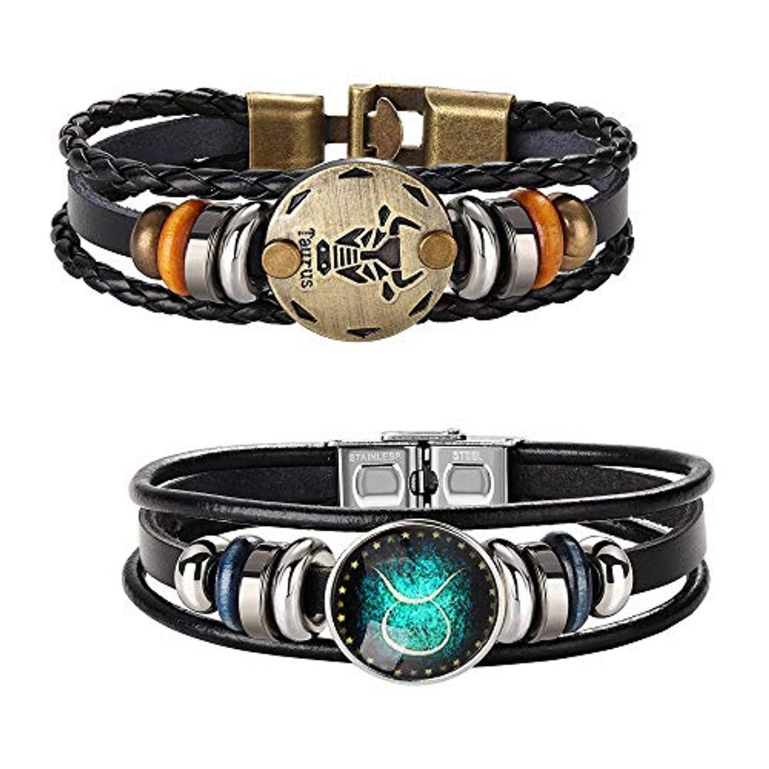 Social YADOCA 2Pcs Pulseras del Horóscopo Zodiaco Pulsera De Cuero Retro Vintage Brazalete de Hombre Mujer