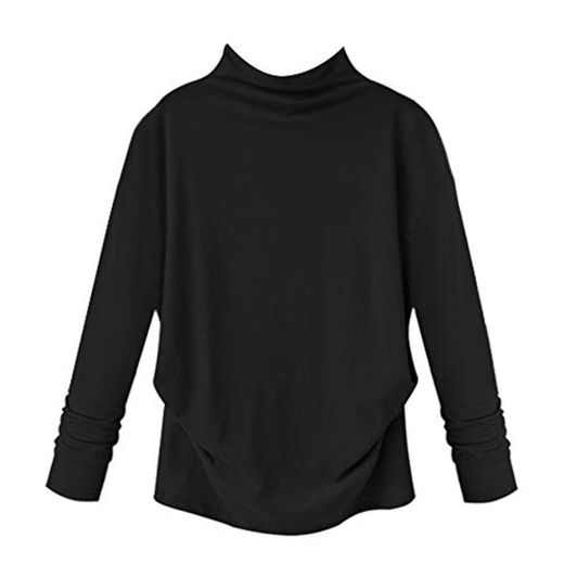 Camiseta de Manga Larga de Mujer con Cuello Alto Tamaño Grande Suelto Elástica Camisa Blusa Térmico Negro 4XL