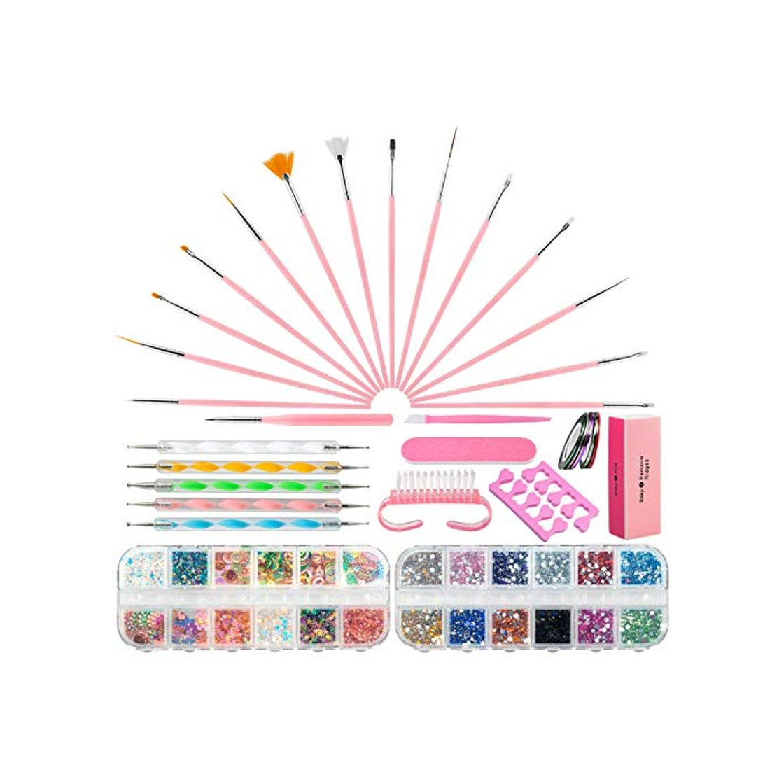 Productos Czemo Kit de Diseño de Arte de Uña con 15 Pinceles de Arte de Uñas10 Rollos de Cintas Adhesivas Uñas 5 Lápiz de Punto 2 Cajas decoraciónlima de uñas Kit de herramientas para manicura de uñas