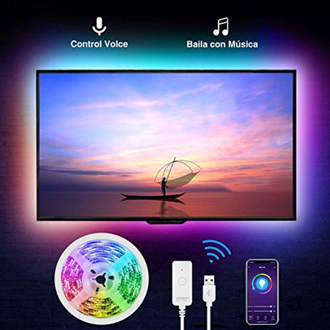 Social Tiras Led RGB Inteligente, Gosund, para TV Gaming, con Autoadhesiva 3M, Compatir