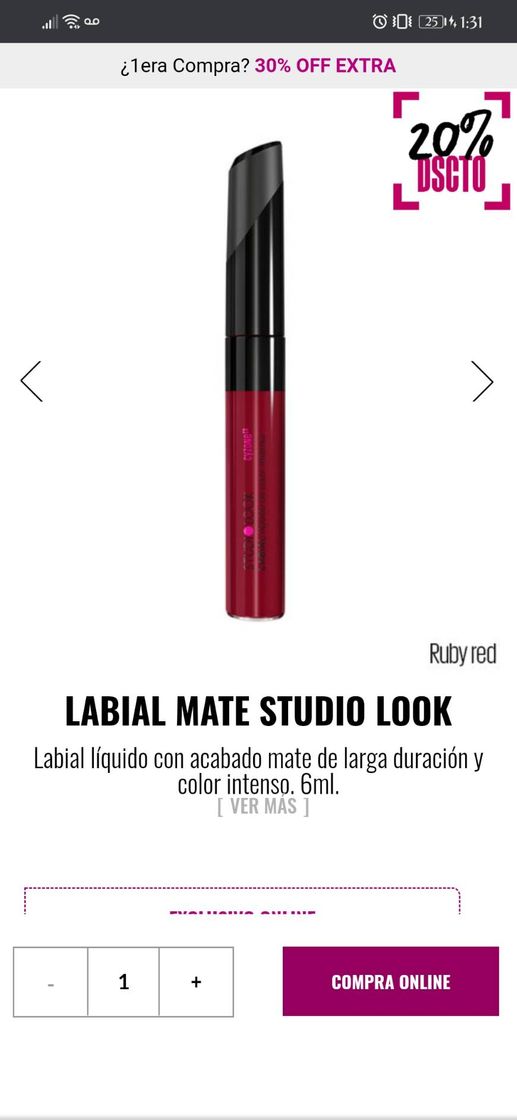 Producto Labial líquido acabado mate de larga duración