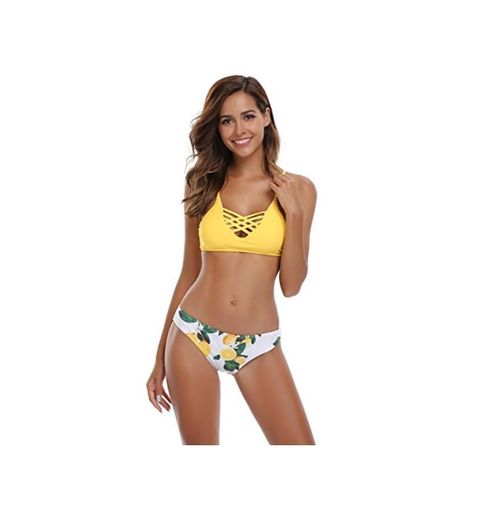 SHEKINI Mujer Conjunto de Bikini de Dos Piezas Almohadillas Bañador Estampar Trajes