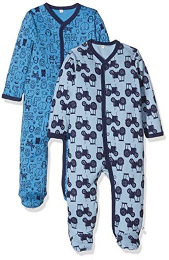 Pippi 2er Pack Baby Schlafanzug Aufdruck, Langarm Mit Füßen Pijama, Azul