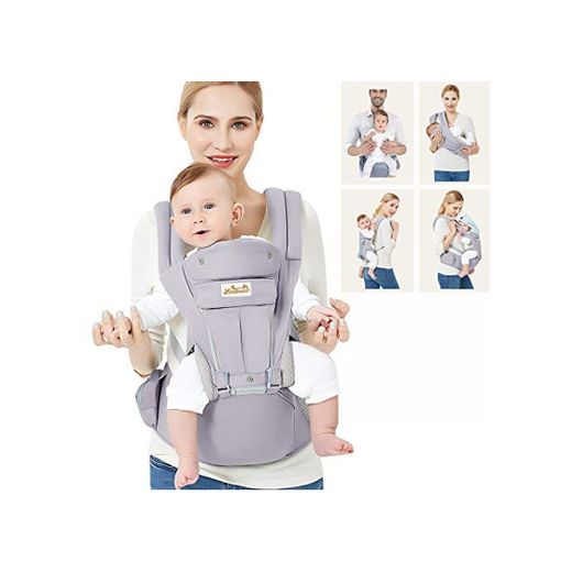 Viedouce Portabebe Ergonómico con Asiento/Puro algodón Ligero y Transpirable/Multiposición:Dorsal, Ventral, Ajustable para