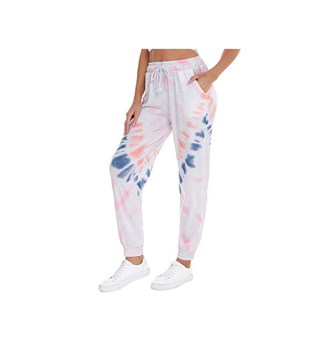 Moda Irevial Pantalones Largos Pijama Mujer de Tie-Dye Estampados