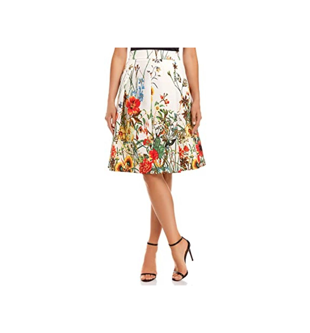 Fashion oodji Collection Mujer Falda Midi de Silueta en A, Blanco, ES 42