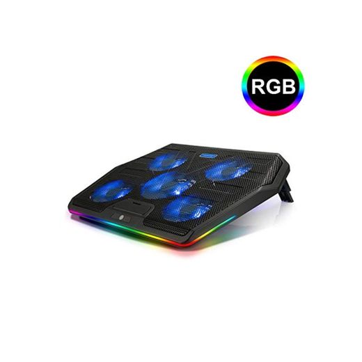 TECKNET Base de Refrigeración RGB Ordenador Portátil Gaming Cooler con 5 Ventiladores