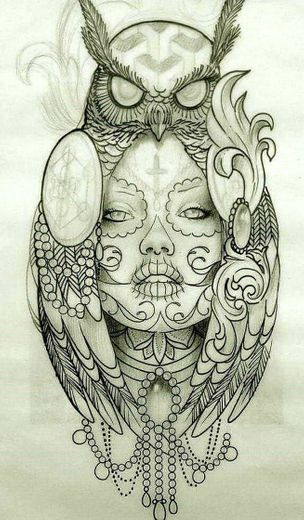 Tatuaje de mujer búho 