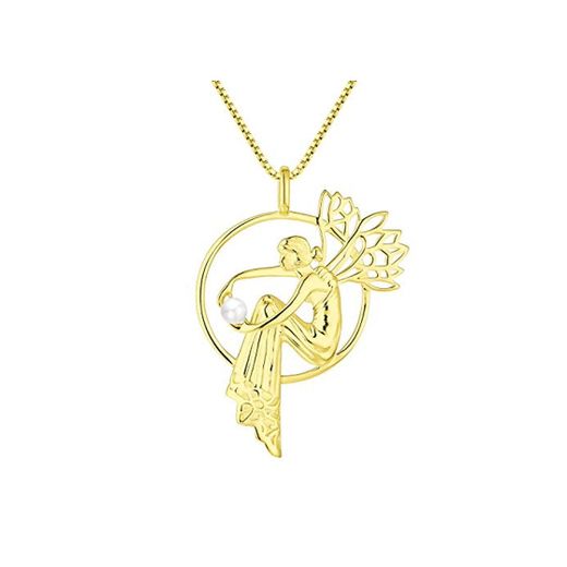 starchenie Collar de Diosa de la Luna Colgante de Hada para Mujer Plata de Ley 925 Bañada en Oro de 18k con Perla