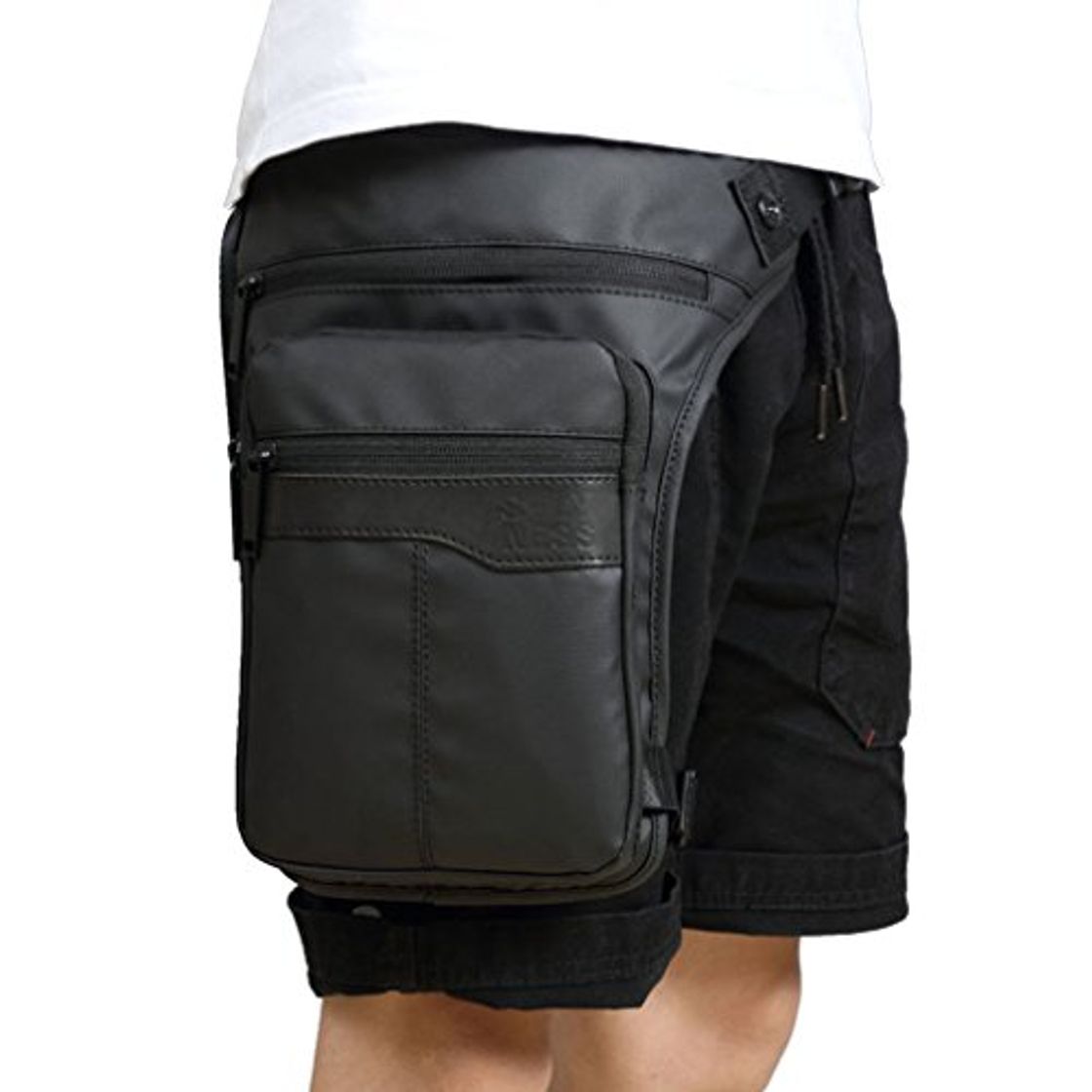 Fashion Xieben Impermeable Oxford Gota Pierna Bolsa para Hombres Mujeres Motocicleta Moto Crossbody Cadera Bum Cintura Fanny Pack Viajar al Aire Libre Camping Pesca Senderismo Ciclismo Negro