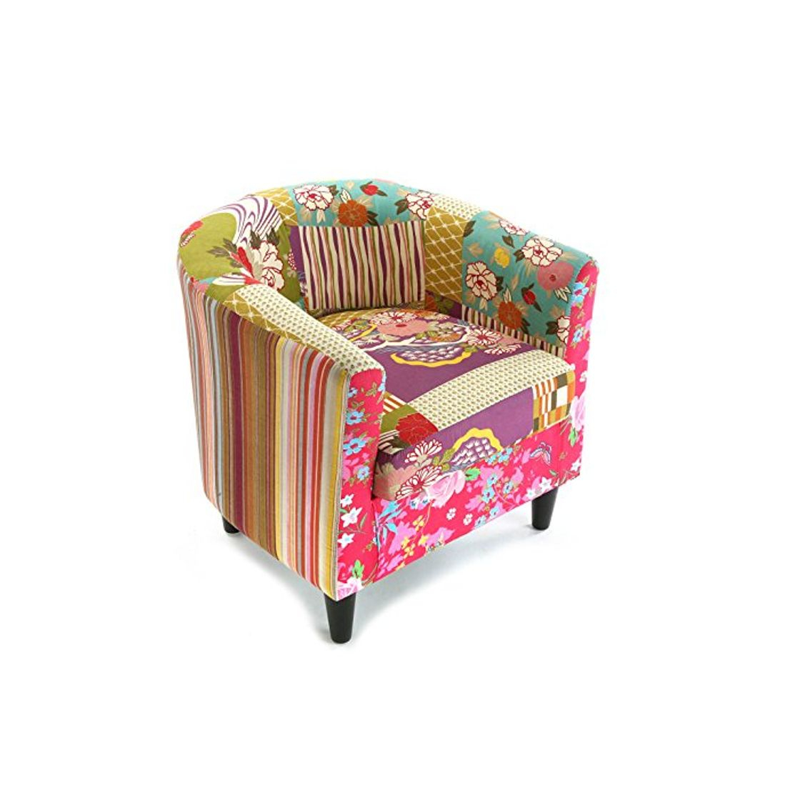 Product Versa Pink Patchwork Sillón orejero tapizado con reposabrazos Butaca con Botones